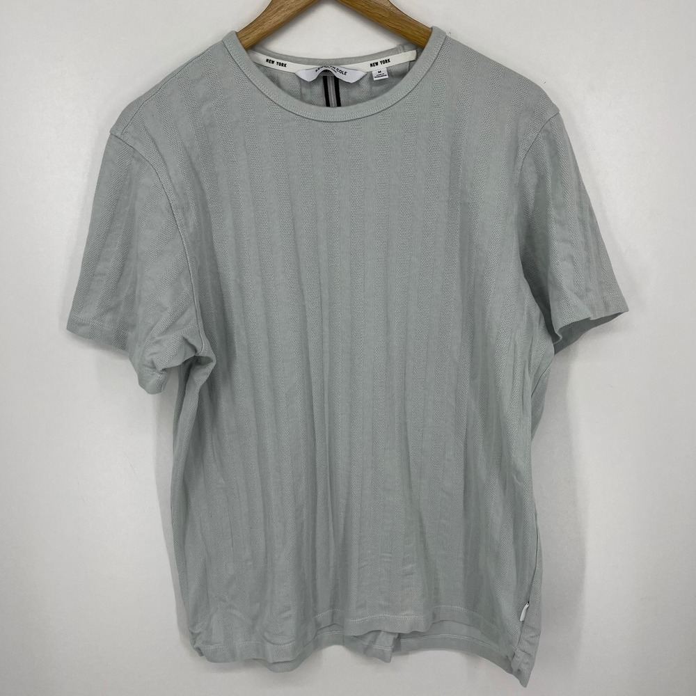 Kenneth Cole New York Mens Light Blue Textured Vertical Stripe Cotton T-Shirt M